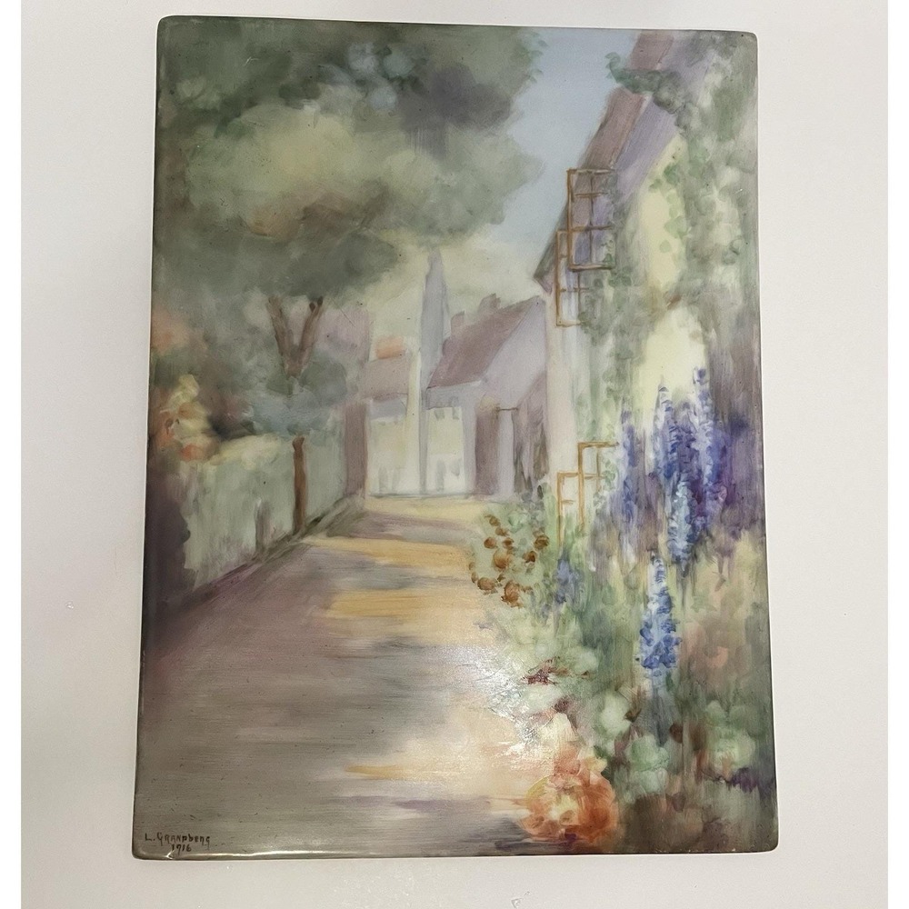 1916 Limoges France T&V Original Hand-Painted Signed 9.5"x7" Porcelain Tile